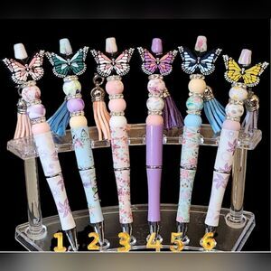 New! Custom Made Beautiful Butterfly Beaded Pen w/Free Ink Refill